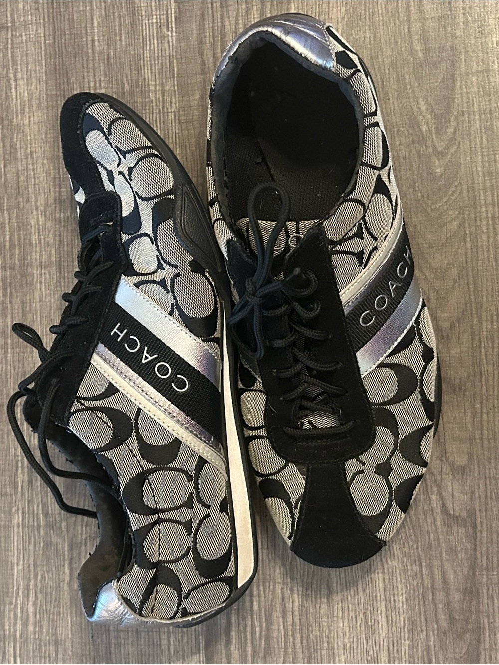 Coach Black and Silver Signature Logo Sneakers